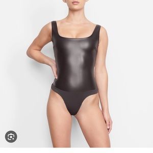 SKIMS faux leather scoop bodysuit top